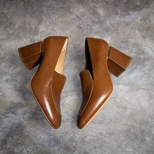 Antonio Melani Brown Leather Block Heel Loafers Women's 7.5M